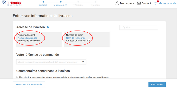 Air Liquide Healthcare Benelux compte client : Comment identifier ou sélectionner un point de livraison spécifique