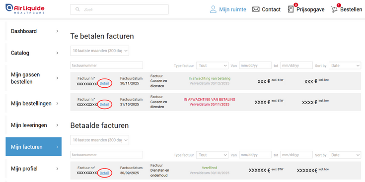 Air Liquide Healthcare Benelux: duplicaat van een factuur via klantenportaal