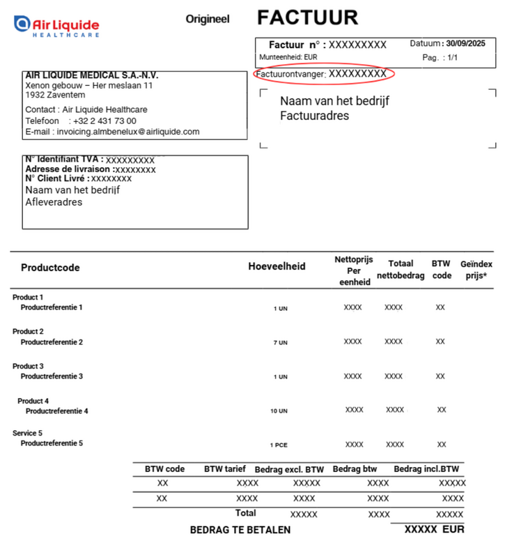 Air Liquide Healthcare Benelux : factuurgegevens