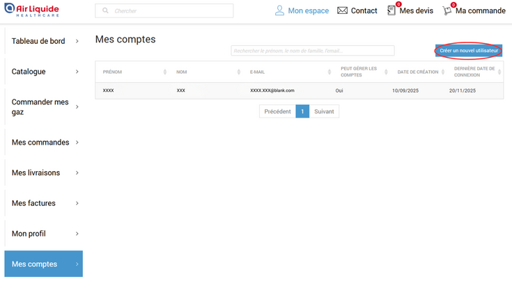 Air Liquide Healthcare Benelux compte client : comment ajouter un nouvel collaborateur