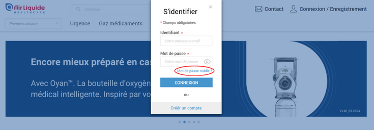 Air Liquide Healthcare Benelux compte client reinitialiser mon mot de passe