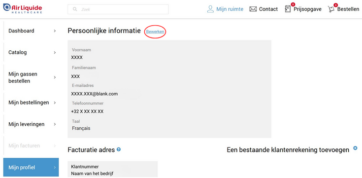 Air Liquide Healthcare Benelux klantaccount contactgegevens wijzigen