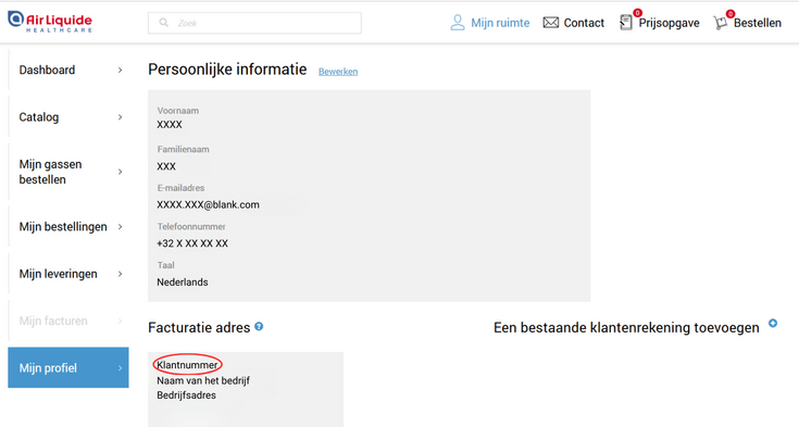 Air Liquide Healthcare Benelux klantaccount: klantnummer vinden