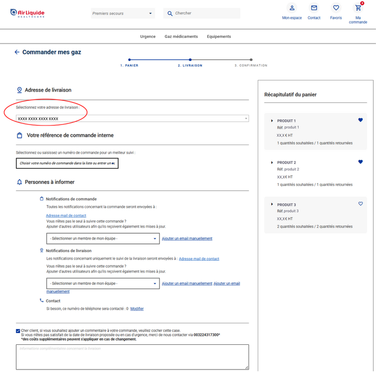 Air Liquide Healthcare Benelux compte client : Comment identifier ou sélectionner un point de livraison spécifique
