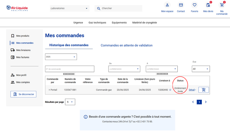 Air Liquide Healthcare Benelux portail client : Comment puis-je suivre le statut de ma commande