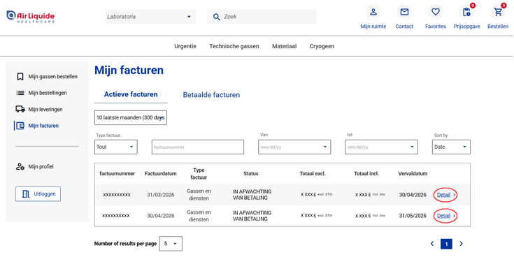 Air Liquide Healthcare Benelux: duplicaat van een factuur via klantenportaal