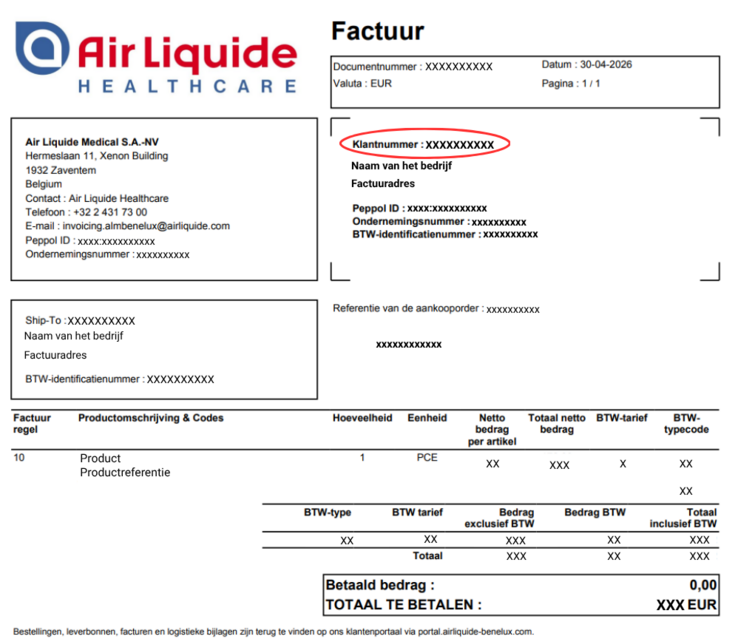 Air Liquide Healthcare Benelux : factuurgegevens