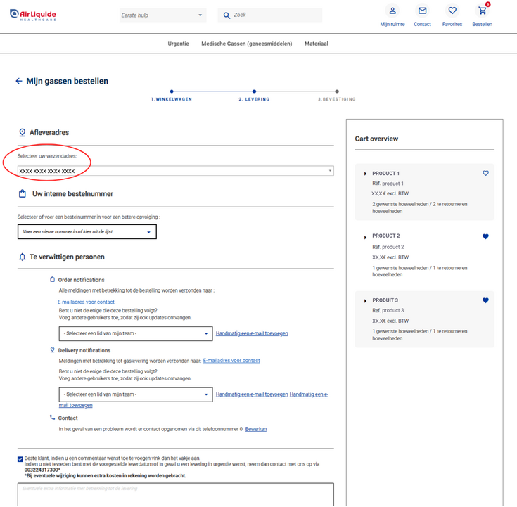 Air Liquide Healthcare Benelux klantenportaal: Hoe identificeer of selecteer ik een specifiek afleverpunt