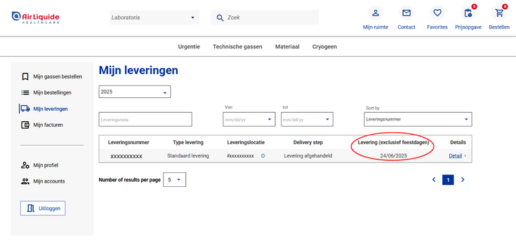 Air Liquide Healthcare Benelux klantaccount: Hoe kom ik erachter wat de leverdatum van mijn bestelling is