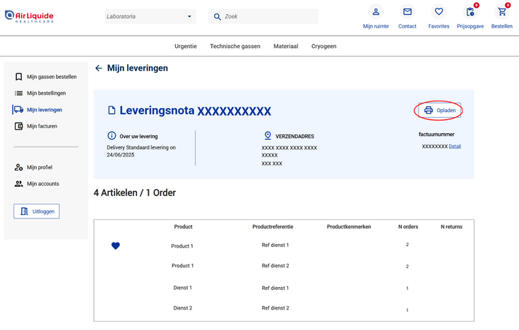 Air Liquide Healthcare Benelux klantenportaal: Waar kan ik een kopie van de leveringsbonnen bekijken die ik heb ontvangen