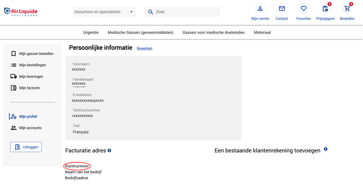Air Liquide Healthcare Benelux klantaccount: klantnummer vinden